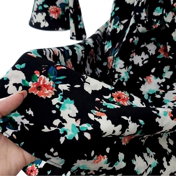 Ellen Tracy Soft Shirt Petite Blooms Black Multi Color 3/4 Sleeves Dress Size 10 - Picture 9 of 15